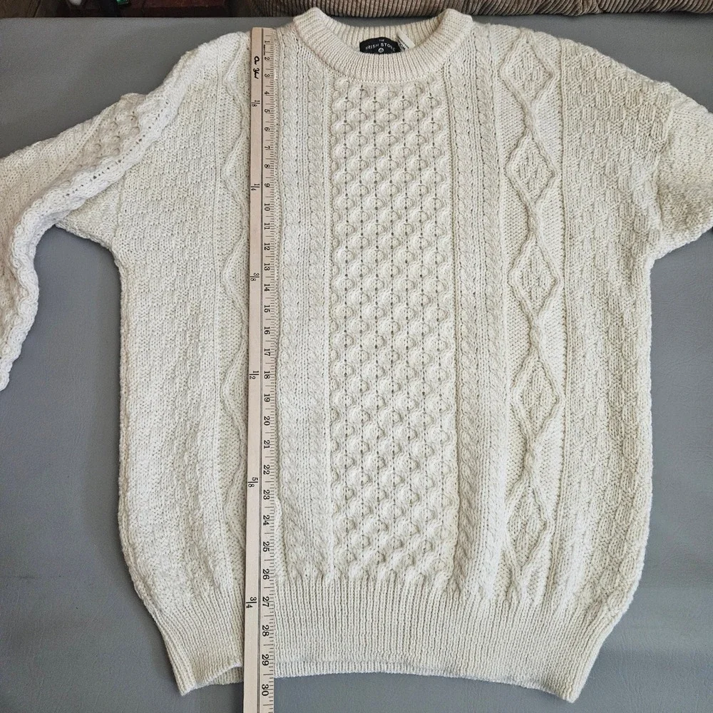 The Irish Store Mens XXL Cream 100% Wool Aran Cable Knit Fisherman Sweater